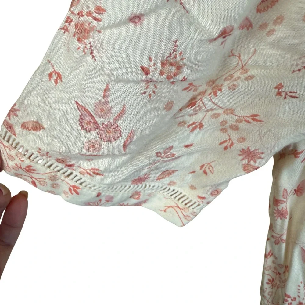 Free People Dandelion Mini Dress Women Medium Cream Pink Floral Boho Cottagecore